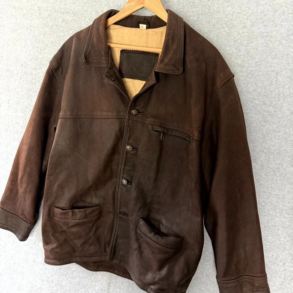 VINTAGE AKASO US Navy Heavyweight Leather Jacket Men's XL‎ Brown Collared